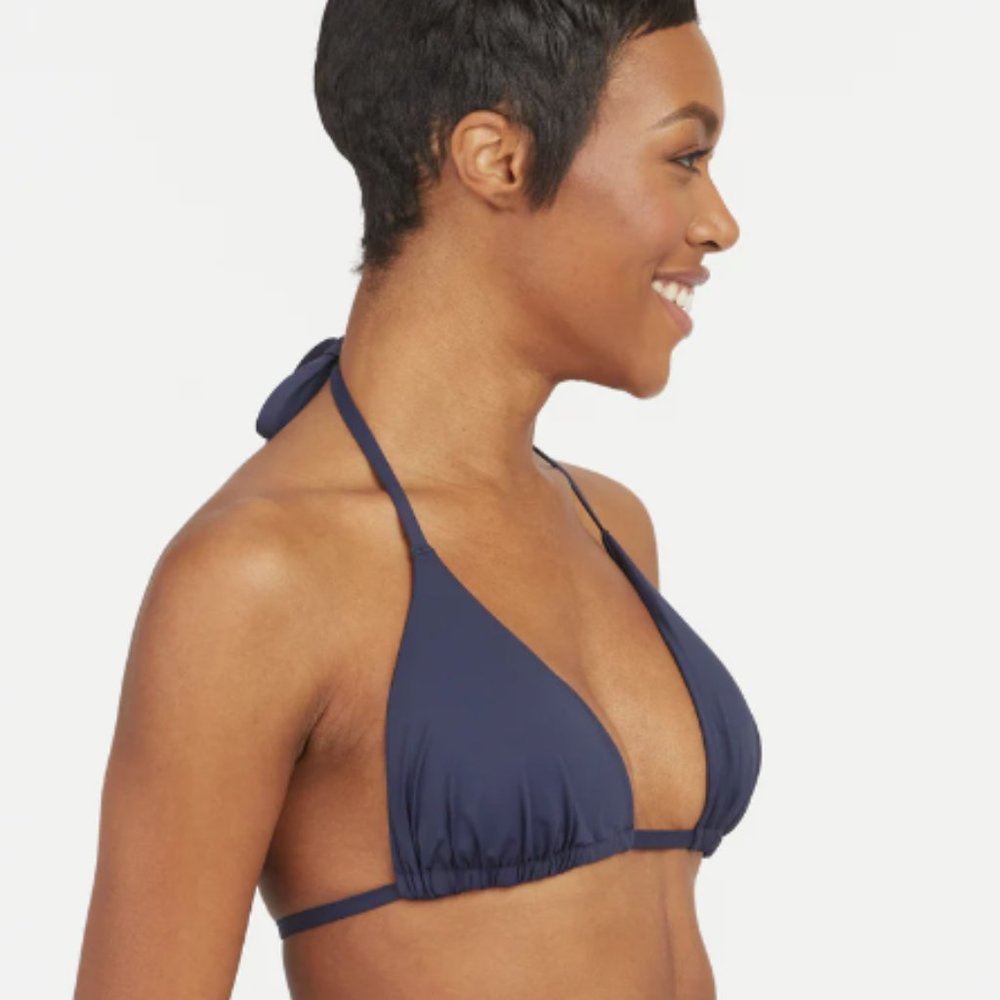Spanx Swimwear Triangle Bikini Adjustable Built-in Bra Top  M Medium Navy Blue